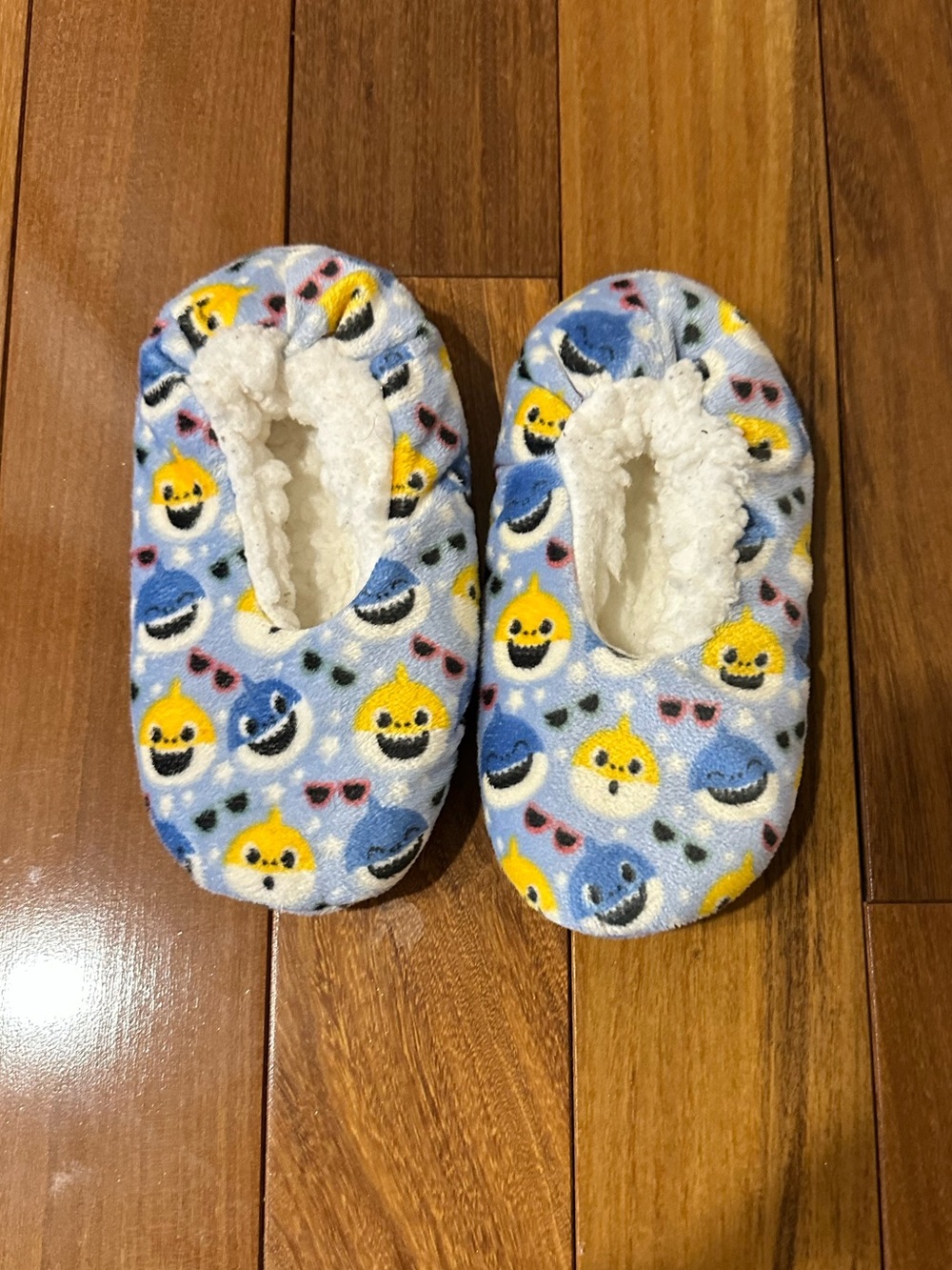 Toddler Plush Blue & Yellow Baby Shark Slip-On One-Piece Slippers